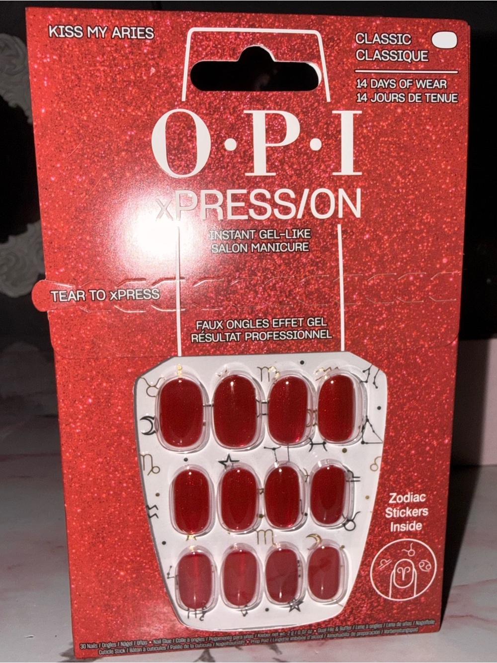 OPI xPRESS/ON “Kiss My Aries” Classic Sparkling Red Press-On Nails - Picture 10 of 10